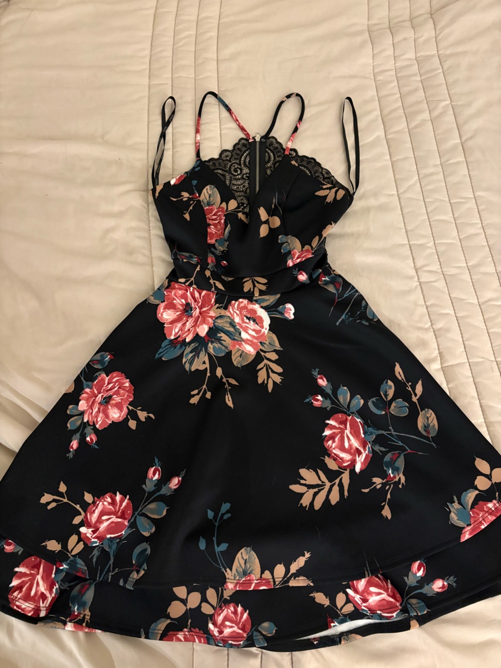 Papaya Women’s Black Fit and Flare Floral Mini Dress